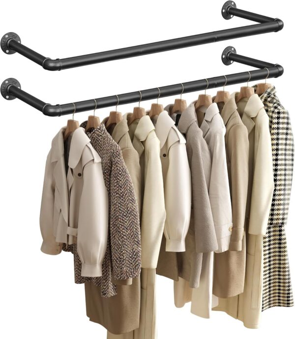 Seinale kinnitatavad tööstuslikud riidestanged, 2 tk, 92 cm, must – SONGMICS HSR67BK02